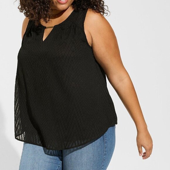 Torrid Chiffon Top Size 1 1X Front Clip Keyhole Sleeveless Lined Lightweight - Picture 2 of 15